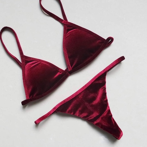 Burgundy Velvet Brazilian Bikini - Picture 3 of 5